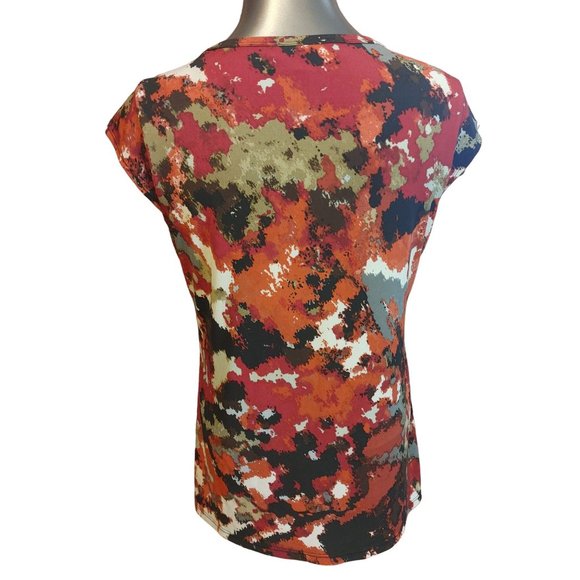 Kasper Separates Women's Red Abstract Pattern Scoop Neck Cap Sleeve Top M - Picture 2 of 4